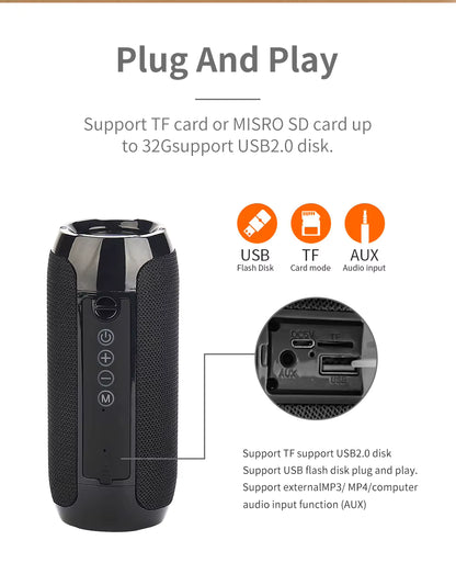 Bluetooth Speaker  TG117 Portable TWS Sound Box Waterproof Loudspeaker Outdoor Stereo Surround Speakers Support TF FM Radio