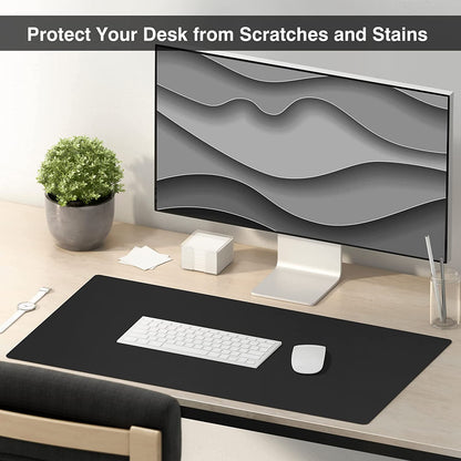 Dual Sided Desk Pad, Large Desk Mat, Waterproof Desk Blotter Protector Mouse Pad, Leather Desk Pad Large for Keyboard and Mouse (24" X 14", Black)