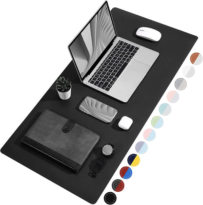 Dual Sided Desk Pad, Large Desk Mat, Waterproof Desk Blotter Protector Mouse Pad, Leather Desk Pad Large for Keyboard and Mouse (24" X 14", Black)